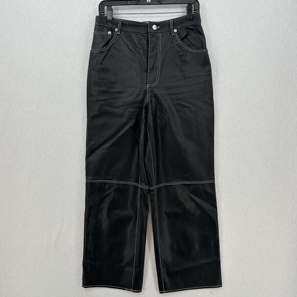 We The Free People Pants Womens 8 It Factor Vegan Leather Black Wide Leg Hi Rise - Picture 1 of 15